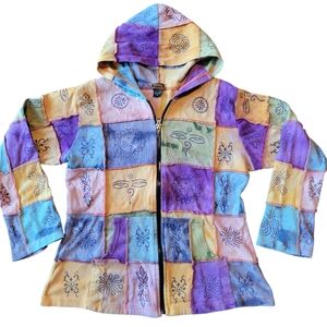 Rising International Patchwork Colorblock Tie Dye Zip Up Hoodie Jacket